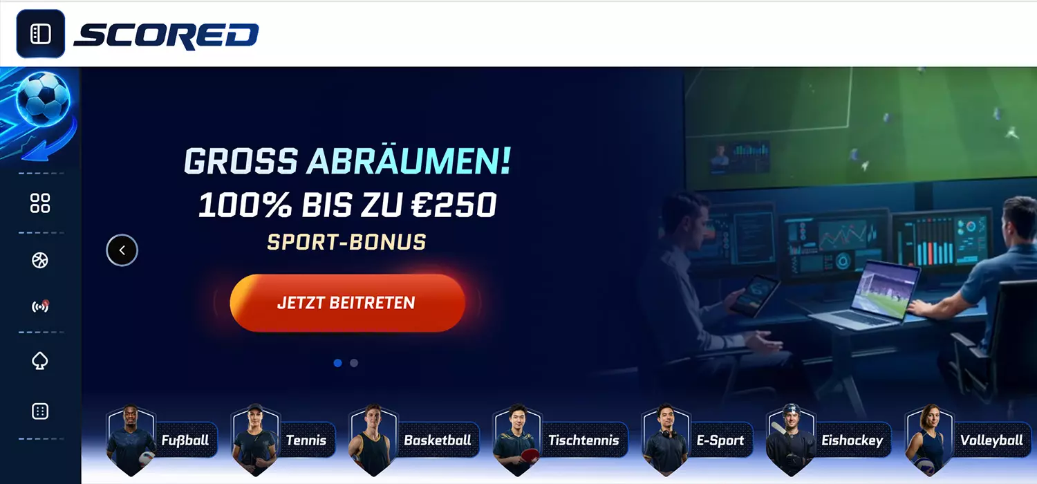 Sportwetten ohne Verifizierung bei Scored mit eigener KYC-Seite im Seitenfuß